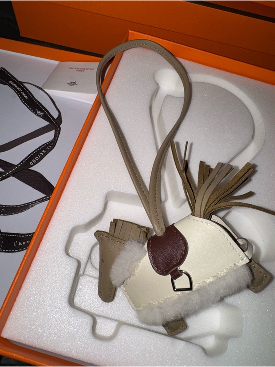 Hermes Other - 2025 Hermes Beige and Cream Shearling Rodeo Robeo Bag Charm (NWT)